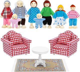 ONEST Juego de 12 piezas de casa de muñecas de madera, mini figuras...