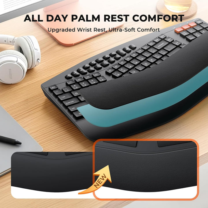 MEETION Teclado y mouse ergonómicos, teclado Bluetooth multidisposi...