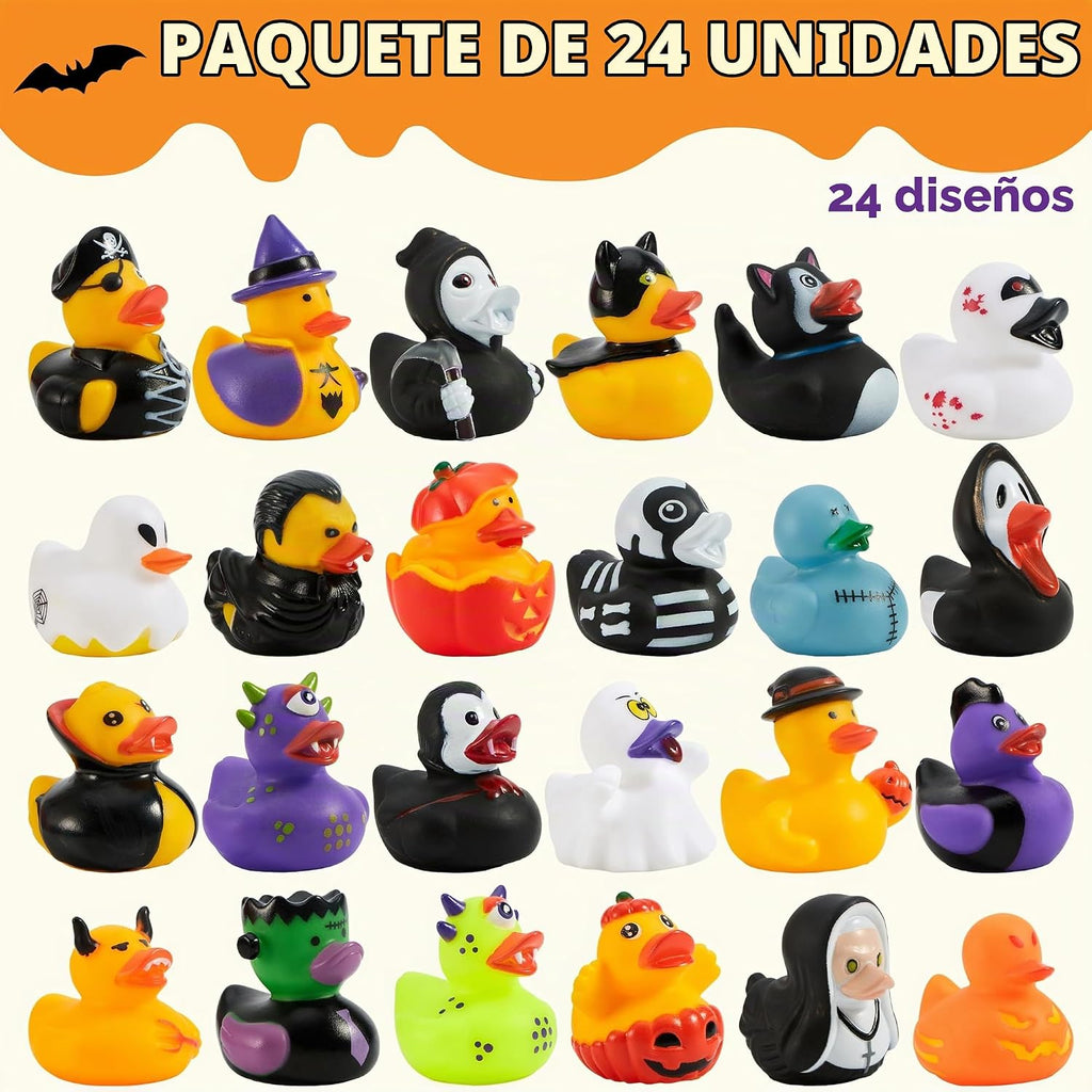 JOYIN 24 piezas de juguetes de baño de patos de Halloween, patos de goma de Halloween a granel para recuerdos de fiesta, mini patitos para bañera de bebé, juguetes para dulce o truco, rellenos de