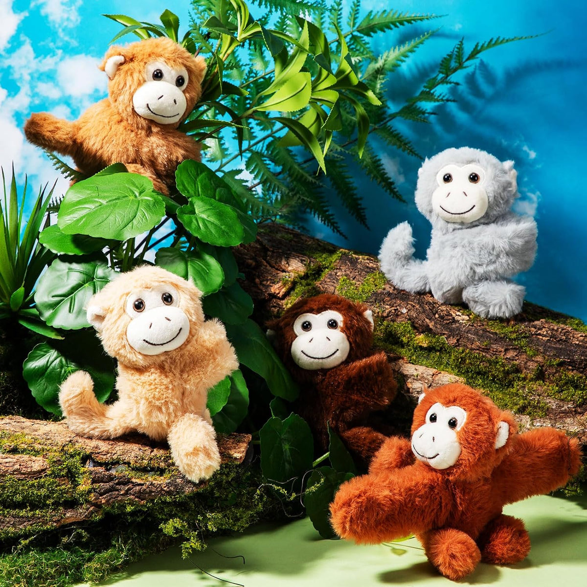 Liliful Paquete de 8 pulseras de peluche para niños, monos