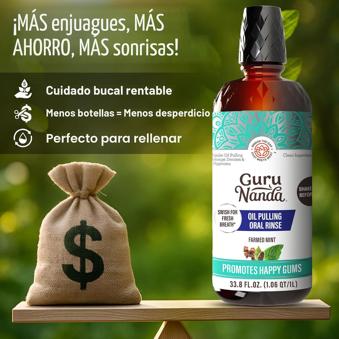 GuruNanda Enjuague Bucal de Aceite de Coco y Menta para Higiene Ora...