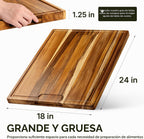 Tabla de cortar de teca 24 x 18 in, bloque de carnicero con canal para jugos