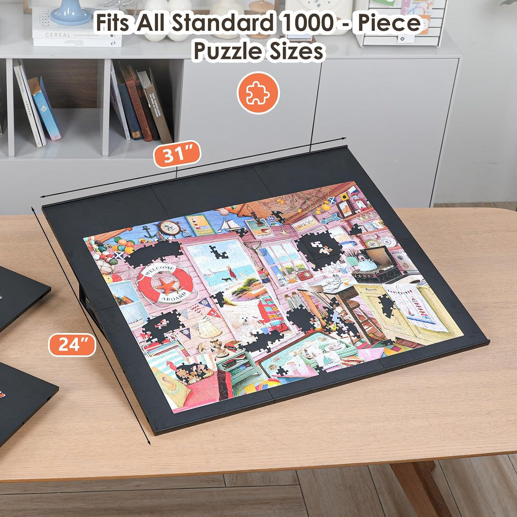 WELGEE 1000 piezas de rompecabezas inclinable con soporte, 31 x 24 pulgadas, mesa de rompecabezas portátil ligera para adultos y personas mayores, accesorio de rompecabezas personalizable de solo 3.5