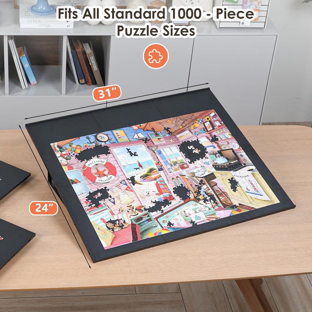 WELGEE 1000 piezas de rompecabezas inclinable con soporte, 31 x 24 pulgadas, mesa de rompecabezas portátil ligera para adultos y personas mayores, accesorio de rompecabezas personalizable de solo 3.5