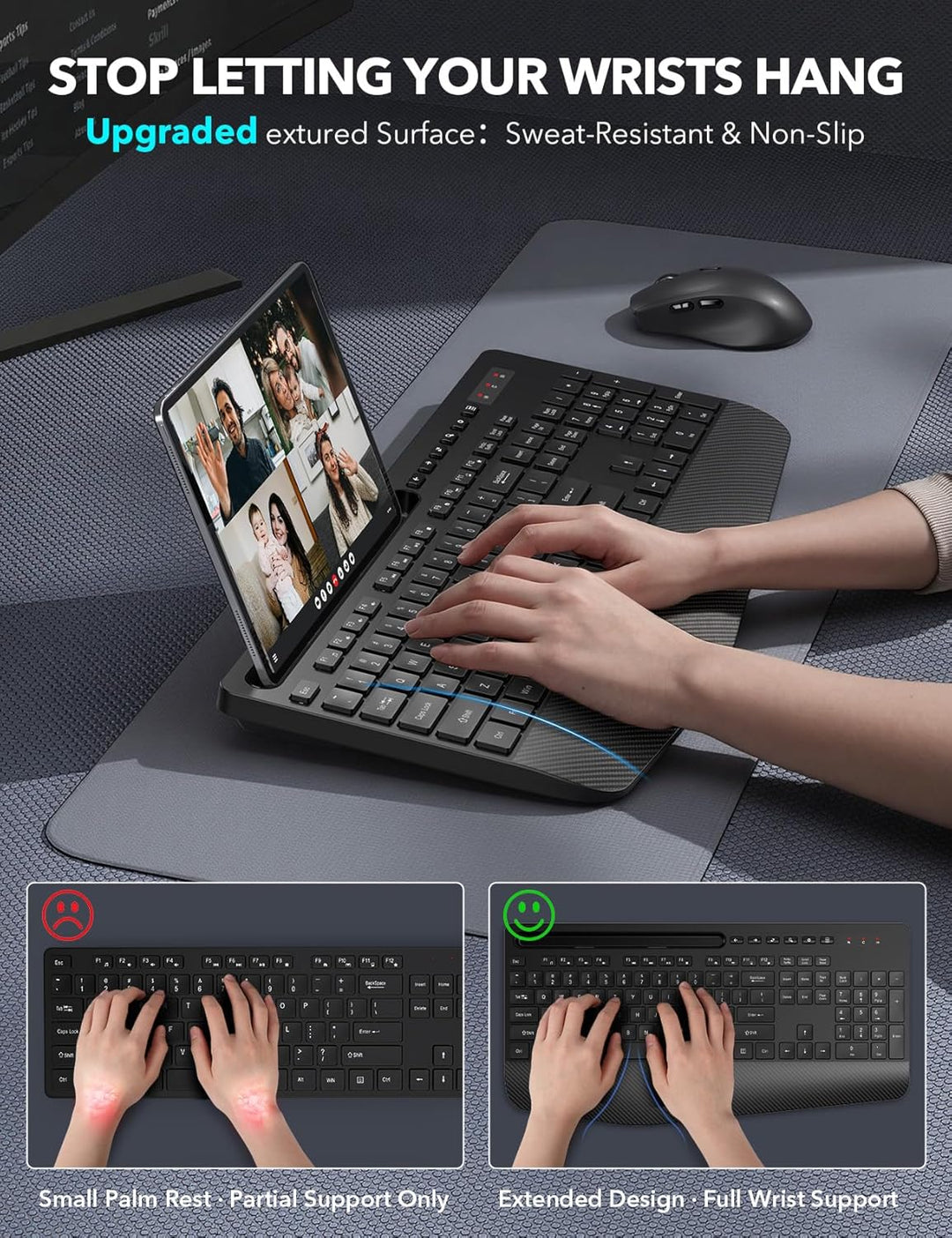 Combo de teclado y mouse inalámbrico - Teclado ergonómico de tamaño...