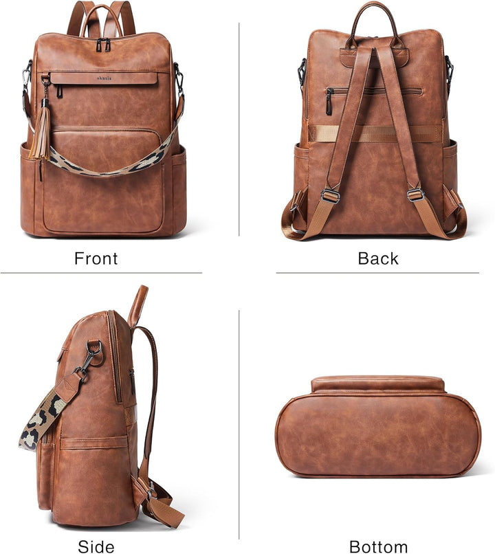 Shrrie Mochila de cuero vegano para computadora portátil para mujer...