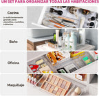Paquete de 26 cubos organizadores de cajones grandes, organizadores completos de plástico transparente de 5 tamaños para utensilios de cocina, bandejas organizadoras de cajones de baño