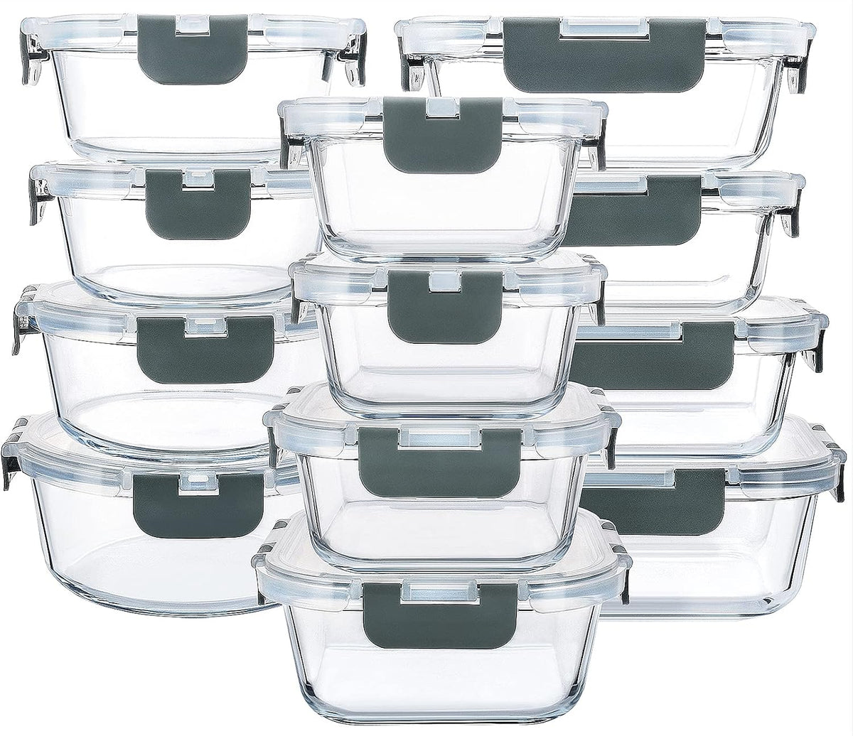 M MCIRCO Juego de 24 Piezas de Recipientes de Vidrio para Almacenamiento de Alimentos con Tapas de Cierre a Presión Mejoradas, Juego de Recipientes de Vidrio para Preparación de Comidas - Recipientes