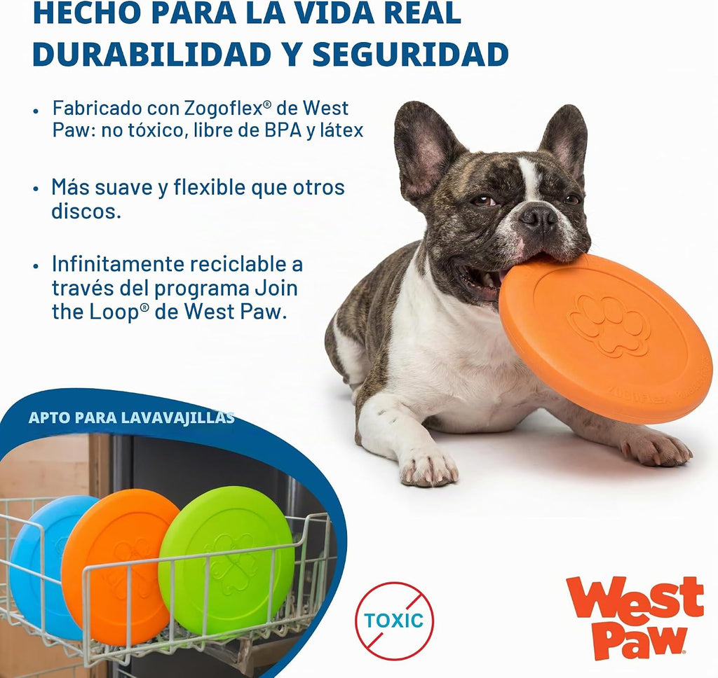 West Paw Zogoflex Zisc Dog Frisbee, disco aerodinámico de alto vuelo para perros, cachorros – Frisbees de perro ligero flotable para ir a buscar, tironear, atrapar y jugar – también se puede usar como cuenco de comida/agua, fabricado en Estados Unidos., L