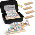Juego de dominó de tren mexicano con 8 bandejas/estantes de madera, juego de dominó doble 15 para viajes con 8 porta fichas, juego de dominó de 136 fichas doble 15 de colores con estuche con