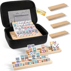 Juego de dominó de tren mexicano con 8 bandejas/estantes de madera, juego de dominó doble 15 para viajes con 8 porta fichas, juego de dominó de 136 fichas doble 15 de colores con estuche con