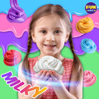 Cubo de Slime de Mantequilla Lechosa de 4 LB como Regalo para Niñas, FunKidz 64 FL OZ Kit de Juguete de Slime Blanco Suave Enorme Preelaborado Perfumado con 29 Complementos Variados, Regalo de