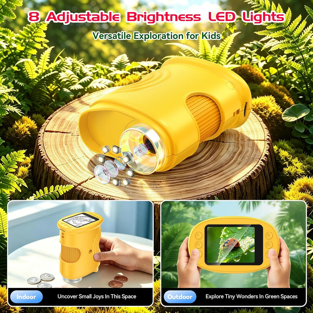 Microscopio de mano digital 1000X con pantalla IPS de 2.0 pulgadas, juguete de ciencia STEM de bolsillo recargable, regalo educativo para niñas, niños, estudiantes de 3 a 12 años