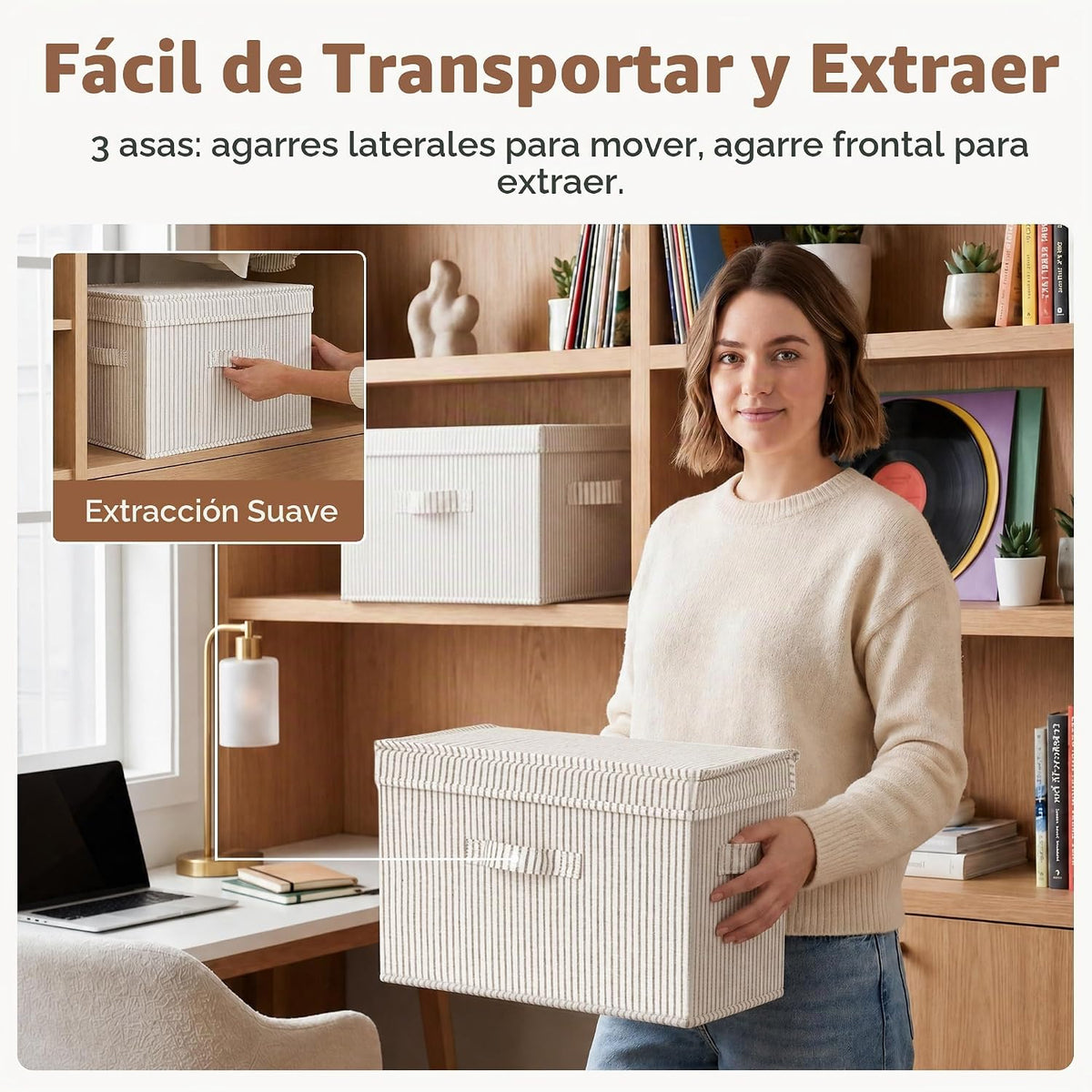 StorageWorks Contenedores de almacenamiento de tela con tapas, contenedores