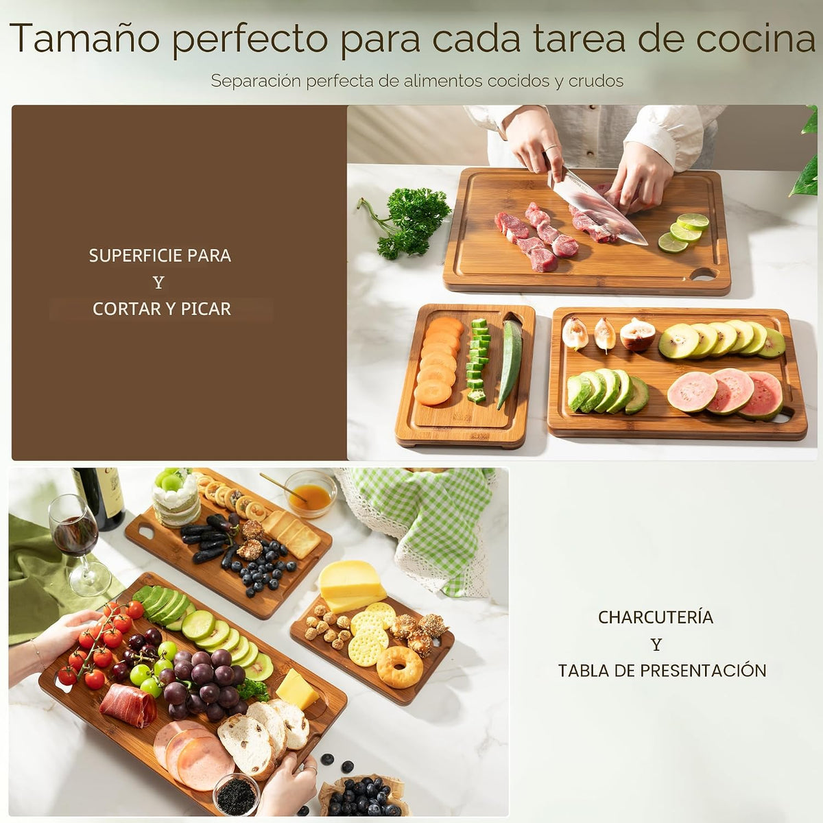 Astercook Tablas de cortar de bambú carbonizado profundo para cocina