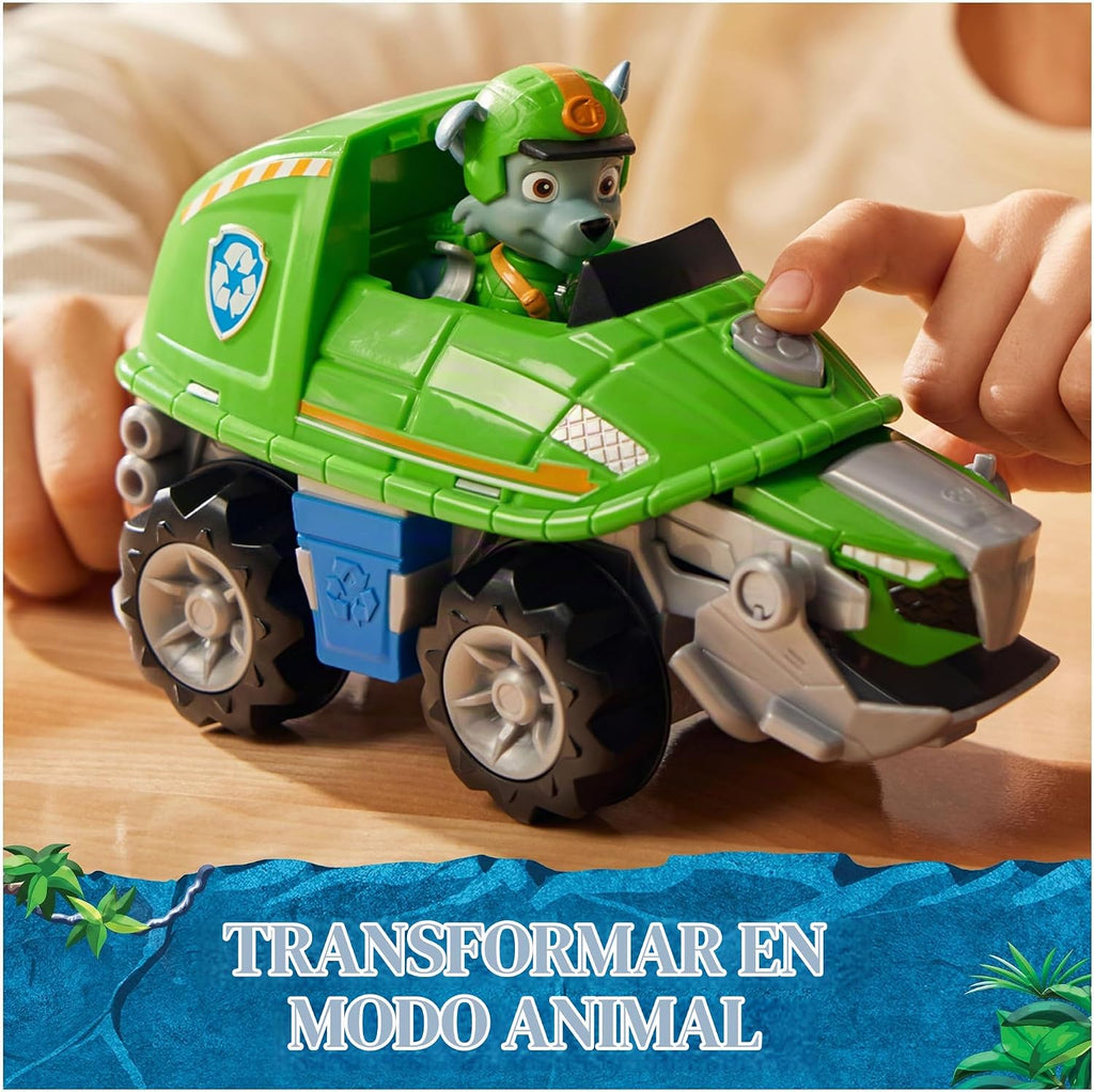 PAW Patrol Jungle Pups Vehículo Tortuga Mordedora de Rocky y Figura de Acción