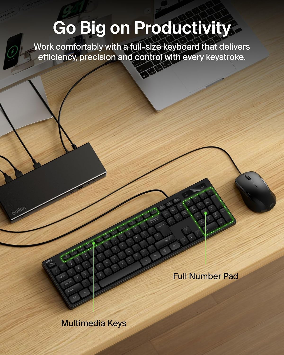 Belkin Combo de teclado y mouse con cable, diseño de EE. UU | Conex...