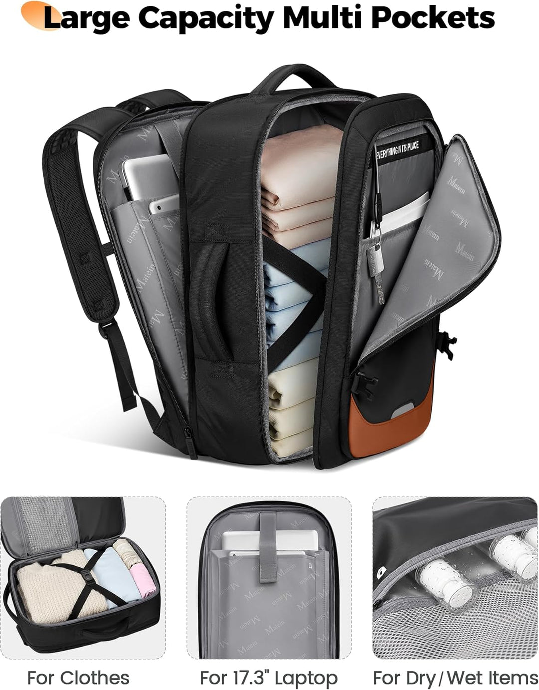 MATEIN Mochila de viaje para artículos personales de 18 x 14 x 8 pu...