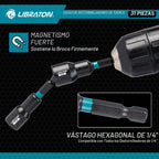 LIBRATON Juego de Destornilladores de Tuerca Magnéticos 31 Piezas, Juego de Puntas para Taladro de Impacto 1/4"