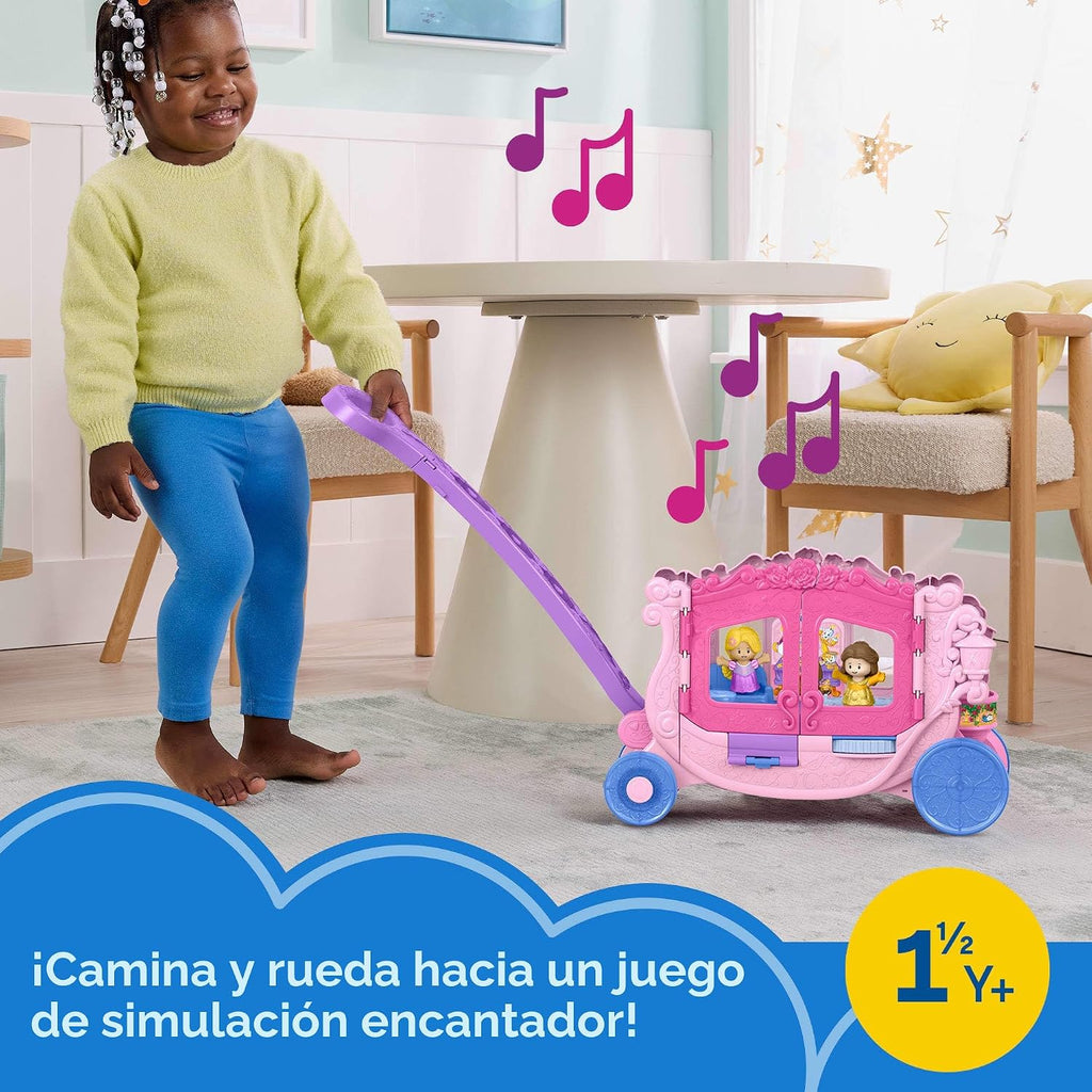 Fisher-Price Little People Juego de juguetes para niños pequeños Disney Princess Carrito musical tirable con figuras para juego de rol para niños de 18+ meses