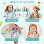 Juego de mesa de madera para contador de helados para niñas pequeñas, Play Store, juguete de simulación, accesorios de cocina con dinero y moneda falsos, regalos de cumpleaños de Navidad para niños de más de 3 años (verde)