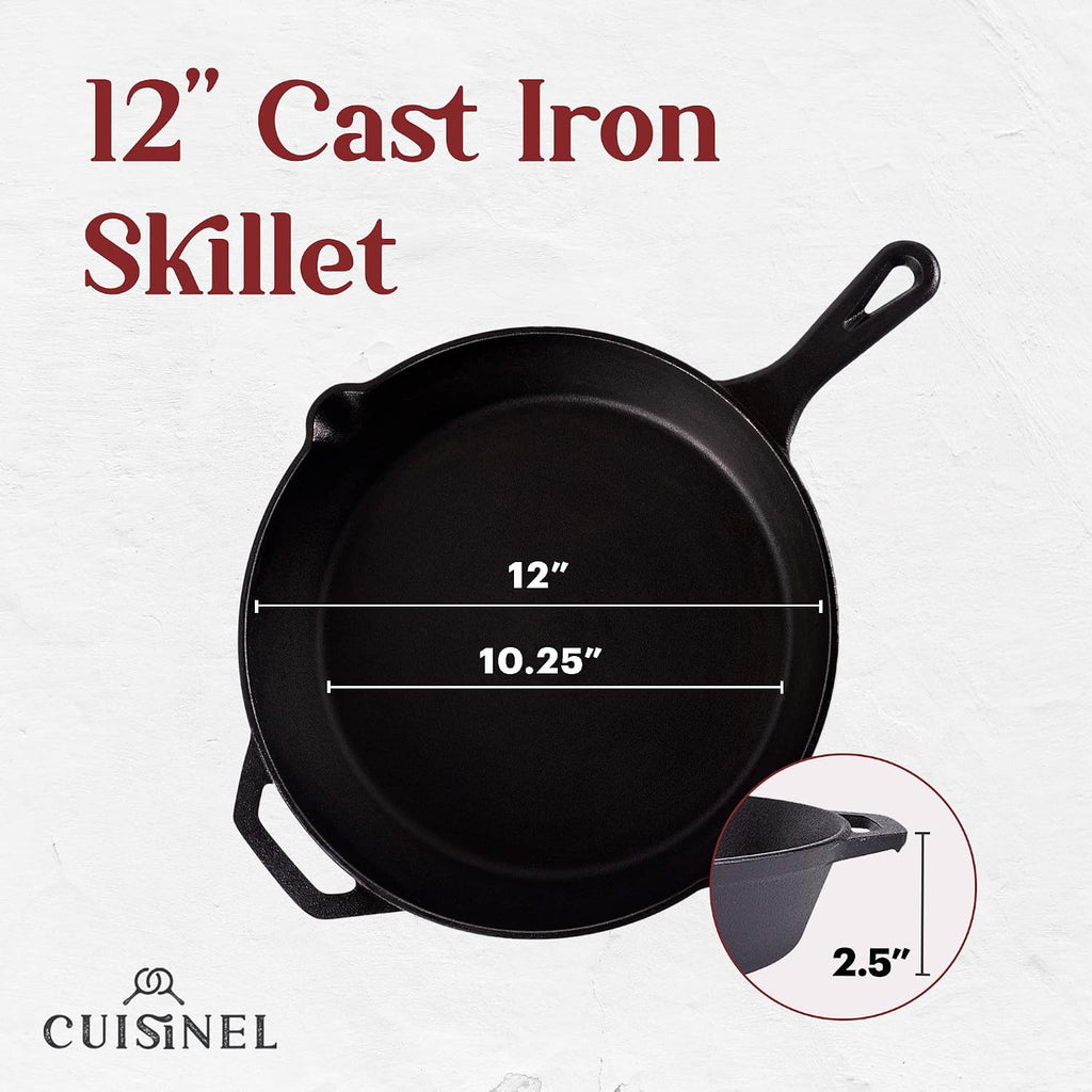 Cuisinel - Sartén de hierro fundido de 12 pulgadas con tapa, sartén