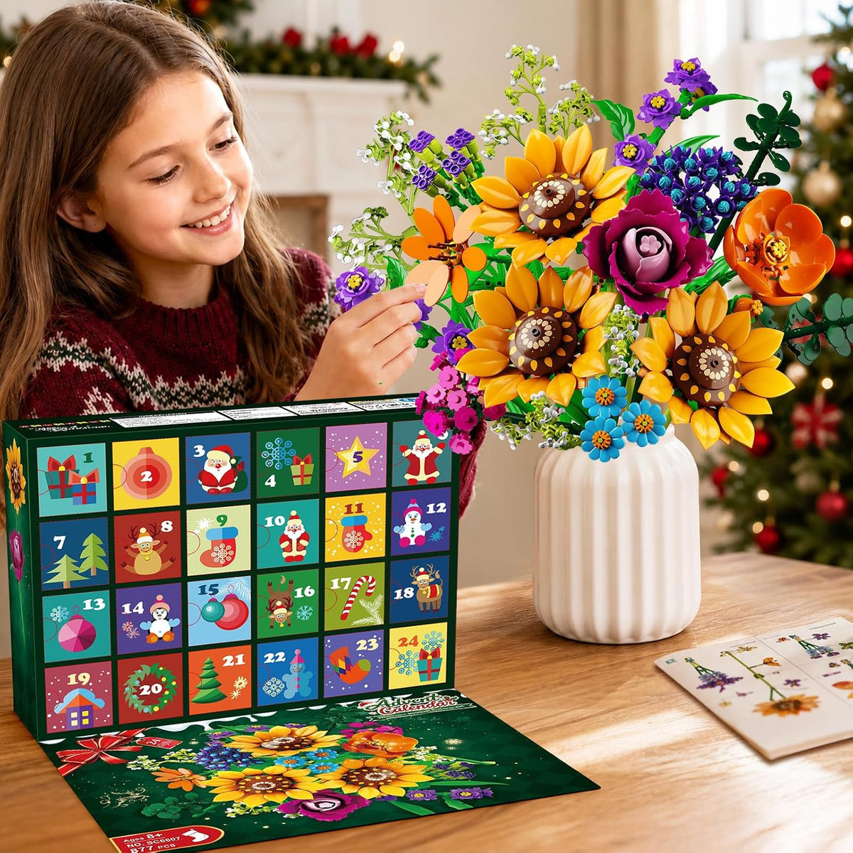 HOGOKIDS Calendario de Adviento de Navidad, ramo de flores silvestres