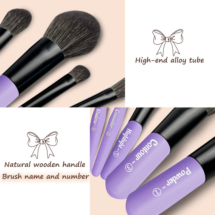 Jilier Juego de brochas de maquillaje de viaje, 14 piezas de mini b...