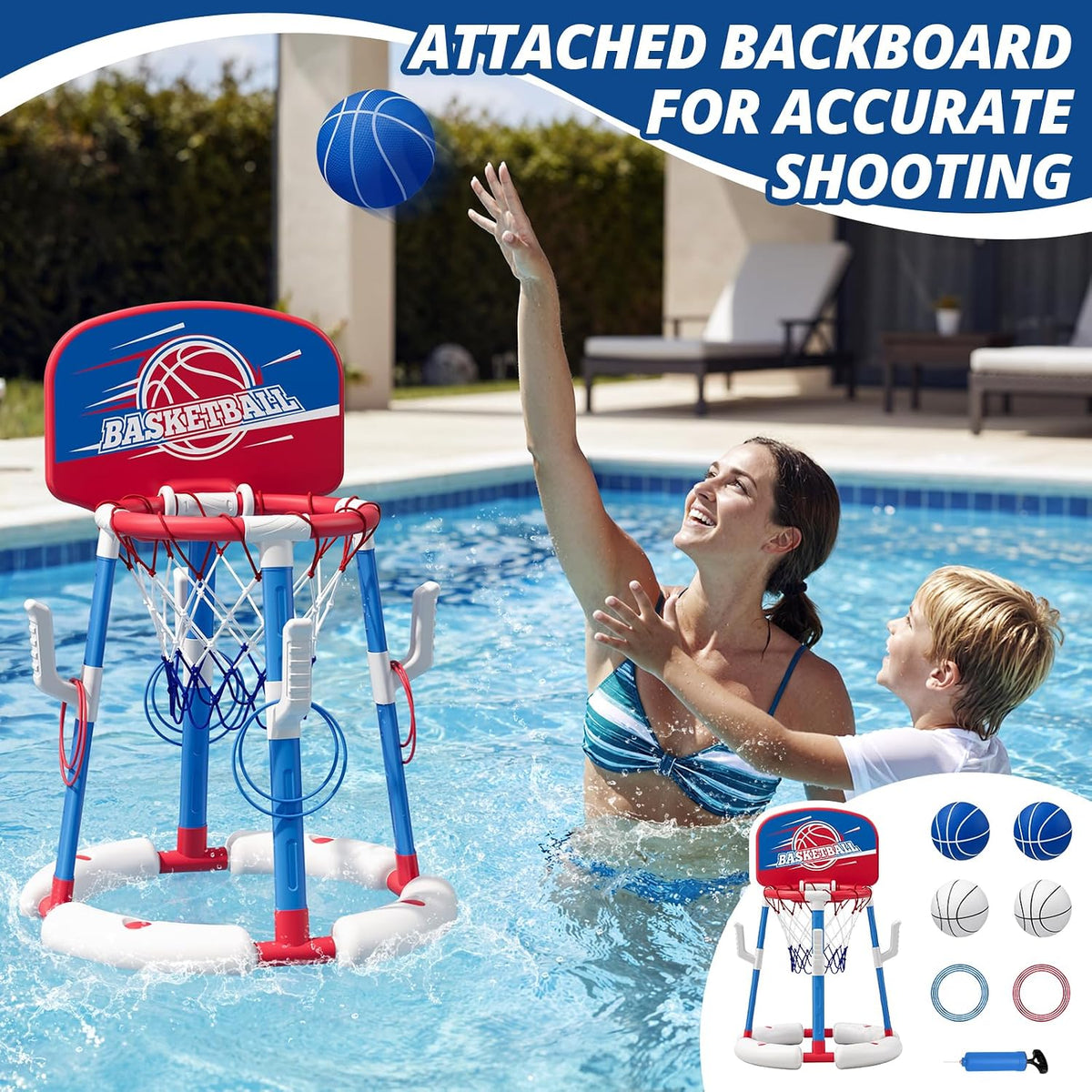 Juego de aro de baloncesto y lanzamiento de anillos 2 en 1, juguetes flotantes de piscina para niños