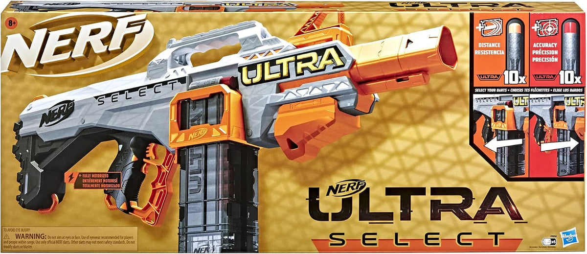 Nerf Ultra Select - Lanzador totalmente motorizado, disparo para distancia o precisión, incluye cargadores y dardos, juegos y juguetes al aire libre, lanzadores automáticos eléctricos de espuma de