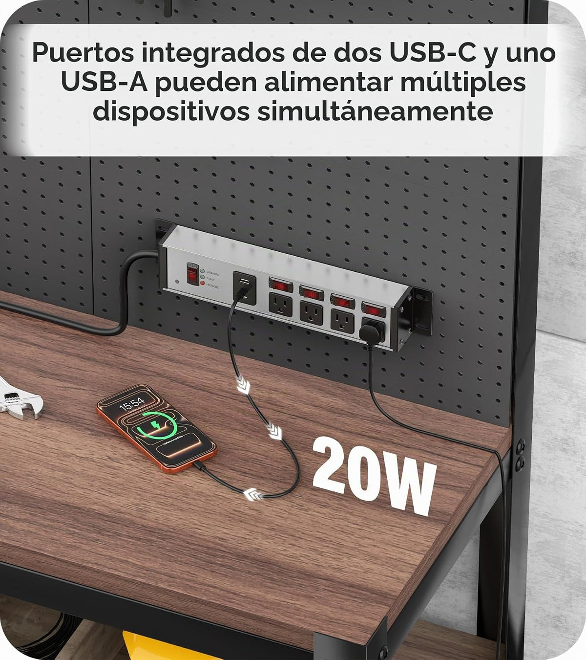 CCCEI Protector de sobretensiones resistente, calibre 12, puertos USB. Gris