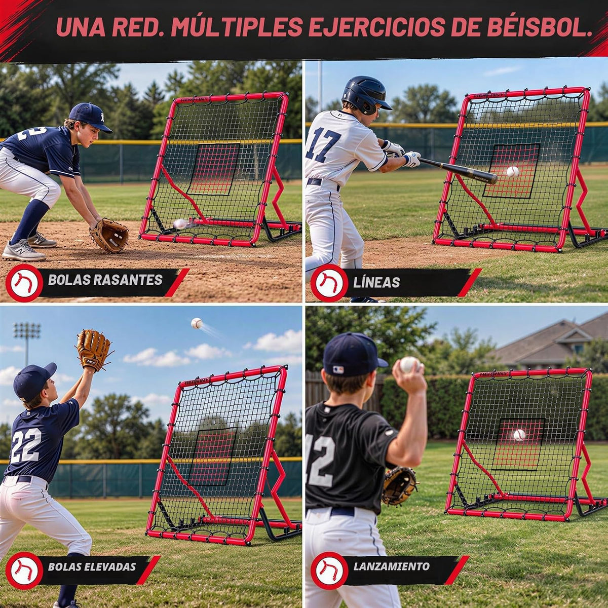 Red de rebote de béisbol, 4 x 4.5 pies, rebote de béisbol y softbol con 4 ángulos de ajuste, equipo de entrenamiento de voleibol para béisbol, lacrosse, fútbol, práctica de captura de campo de