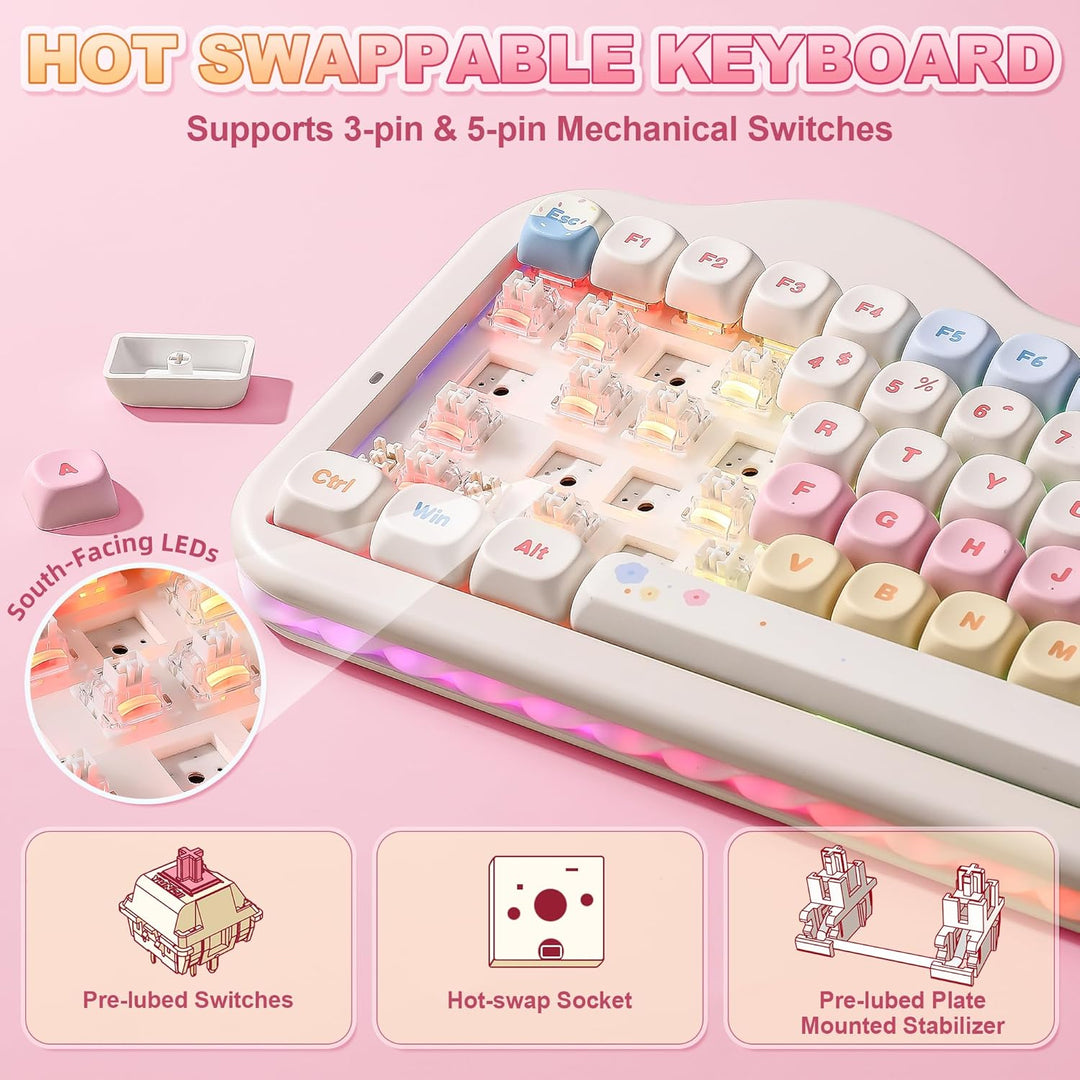 YUNZII C75 Teclado mecánico inalámbrico, diseño 75%, intercambiable...