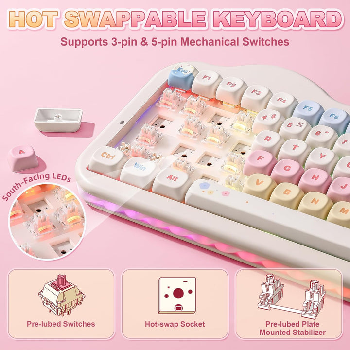 YUNZII C75 Teclado mecánico inalámbrico, diseño 75%, intercambiable...