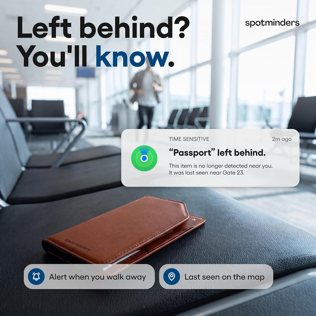 Apple MFi - Soporte para pasaporte rastreable para viajes (solo iOS) funciona con Apple Find My, funda recargable para pasaporte Air de 3 años de duración de la batería, cartera de viaje