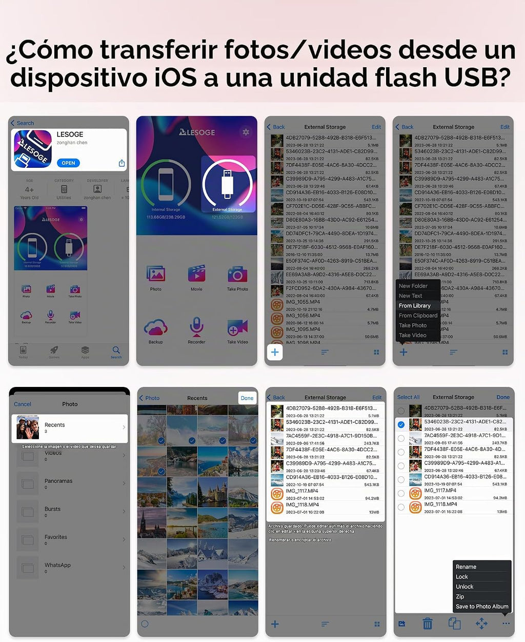 Unidad flash con certificación MFi de 256 GB para iPhone Photo Stic...