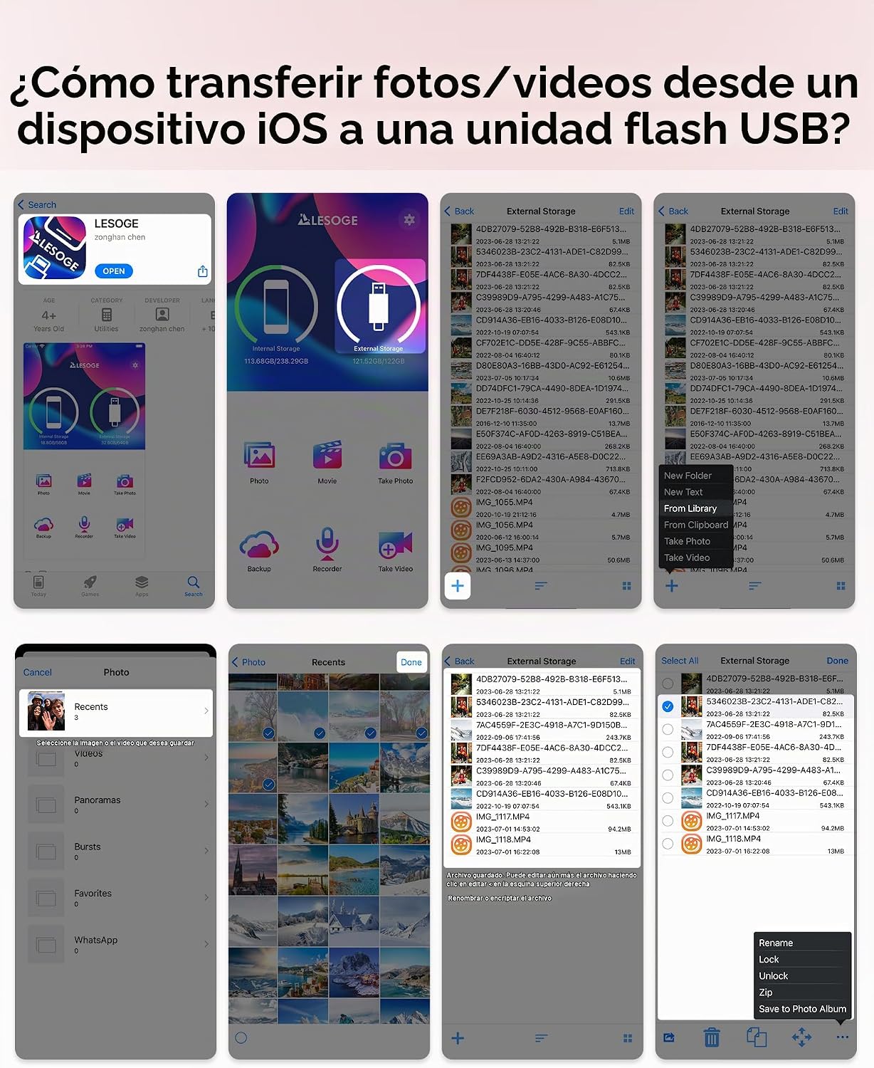 Unidad flash con certificación MFi de 256 GB para iPhone Photo Stic...