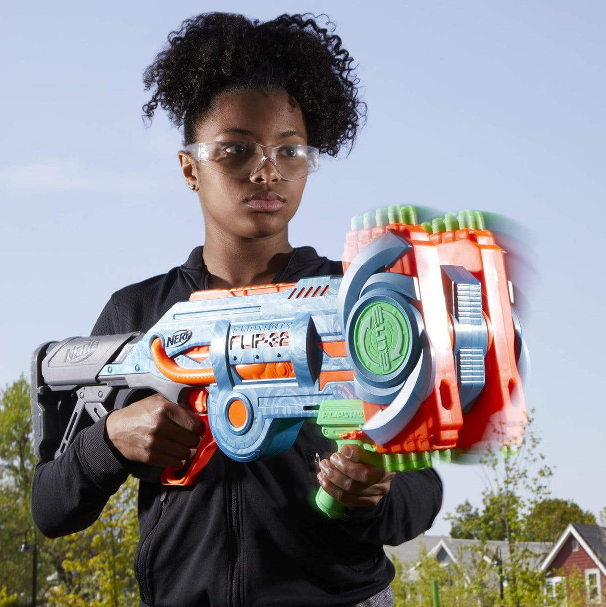 Nerf Elite 2.0 Flipshots Flip-32 Blaster con 32 cañones de dardos que se voltean para duplicar tu potencia de fuego, capacidad de 32 dardos, 32 dardos Elite
