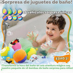 Bombas de baño para niños con juguetes de vehículos en el interior, paquete de 16 gases de baño sorpresa, bombas de baño de burbujas orgánicas para niñas y niños a partir de 3 años, 8 aromas