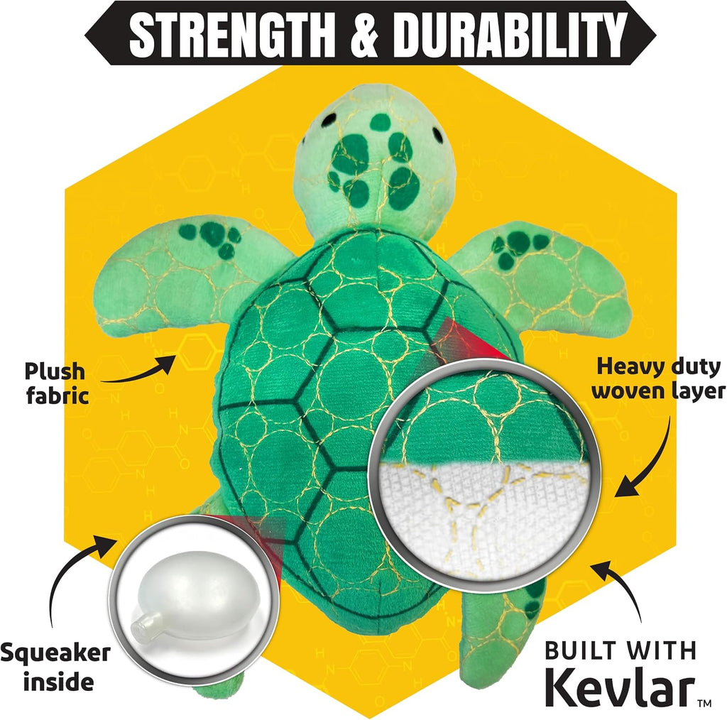 Bite Force Juguete de tortuga para perros masticadores agresivos, juguete duradero reforzado con Kevlar SqueakyTurtle con capa tejida resistente, juguete masticable resistente para perros pequeños y