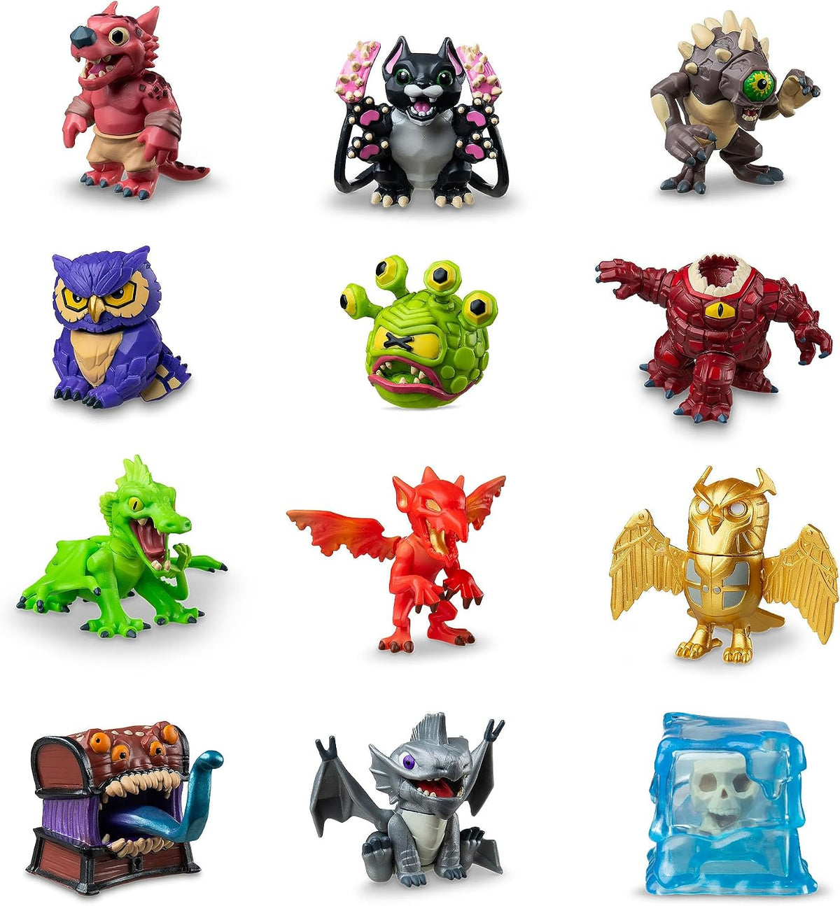Dungeons & Dragons Questers Figuras de criatura, paquete de 3, figuras coleccionables de juguete de fantasía de D&D, pequeño cubo gelatinoso, Wyrmling plateado y cofre del tesoro mímico