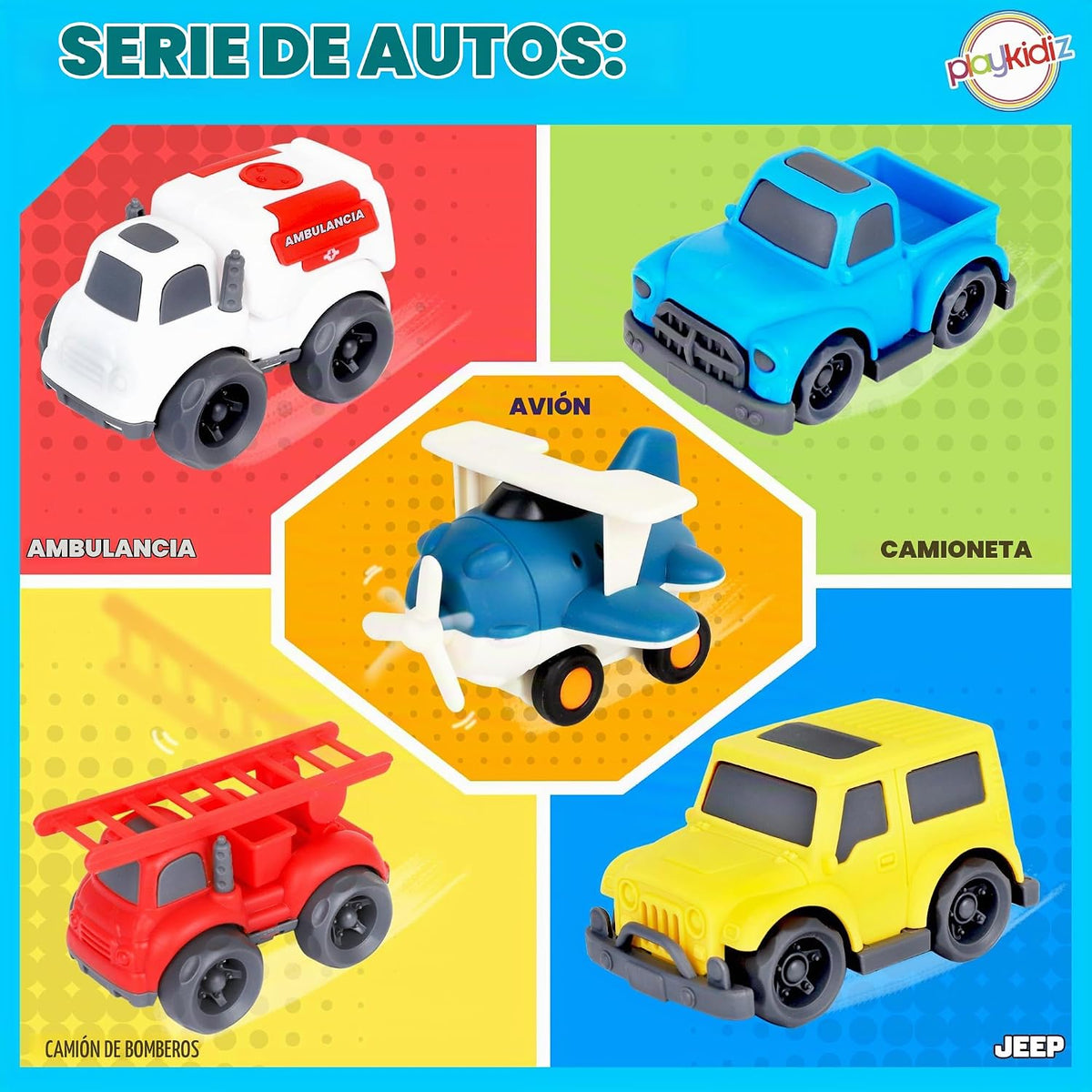 Paquete de 5 juguetes para niños pequeños, autos de juguete, incluyendo avión, camión de bomberos, ambulancia, camión de recogida y Jeep, regalo ideal para edades de 3 a 5 años (los colores pueden variar)