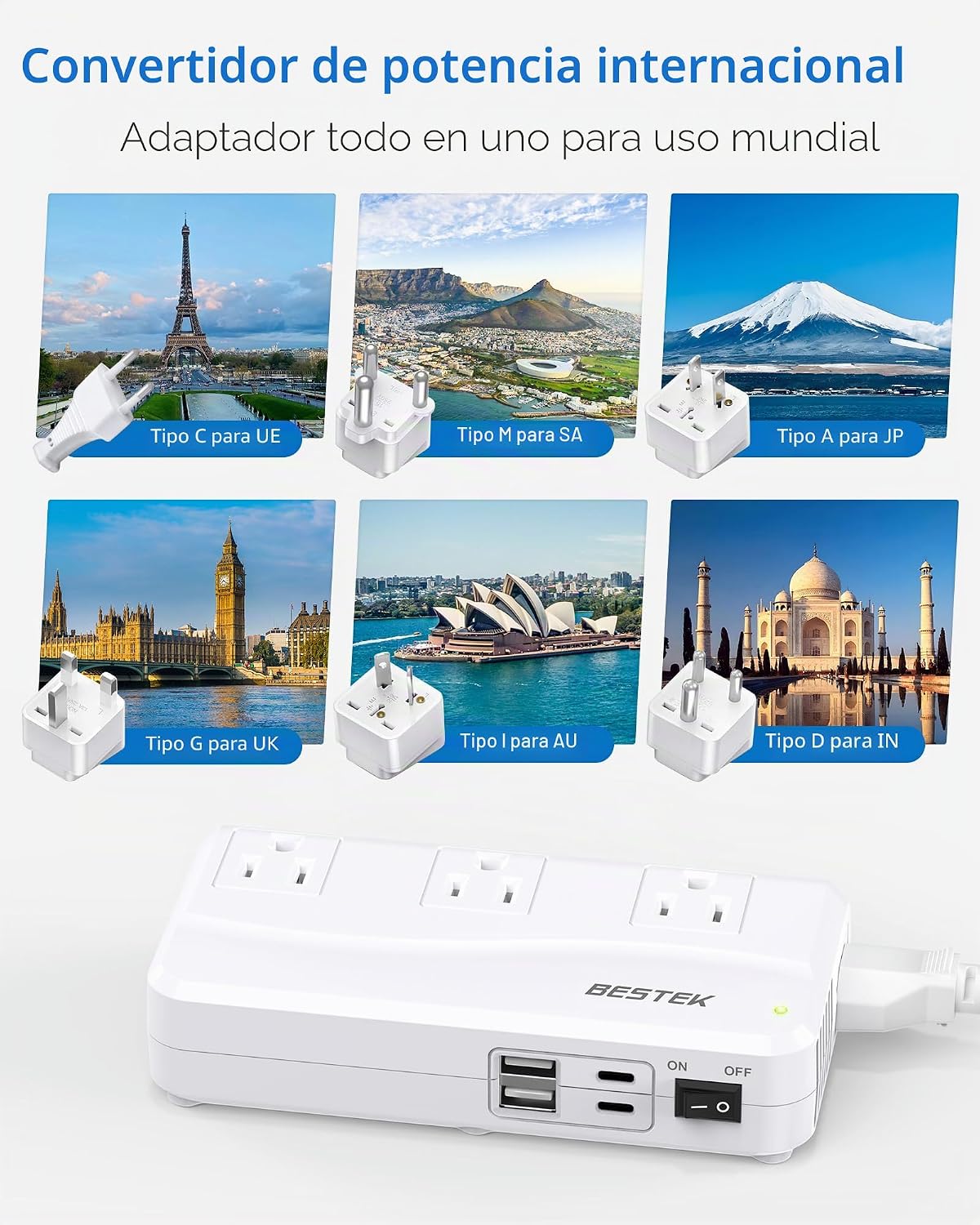 BESTEK Convertidor de 220V a 110V, convertidor de voltaje de 300W de EE. UU