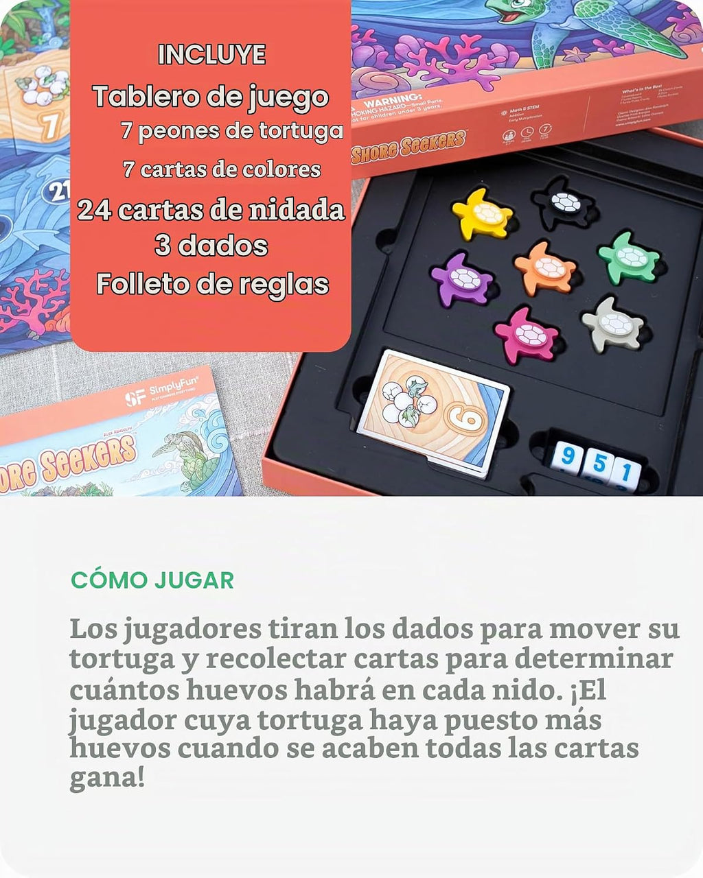SimplyFun Shore Seekers - Un juego de mesa divertido e interactivo de matemáticas para niños - Practica habilidades de suma y multiplicación - Juego de matemáticas para niños, 2 a 7 jugadores, edades
