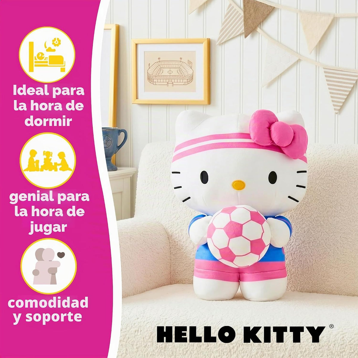 Hello Kitty Kids Bedding - Almohada súper suave y acogedora con balón de fútbol, torneo mundial 2026, (producto oficial) por Franco