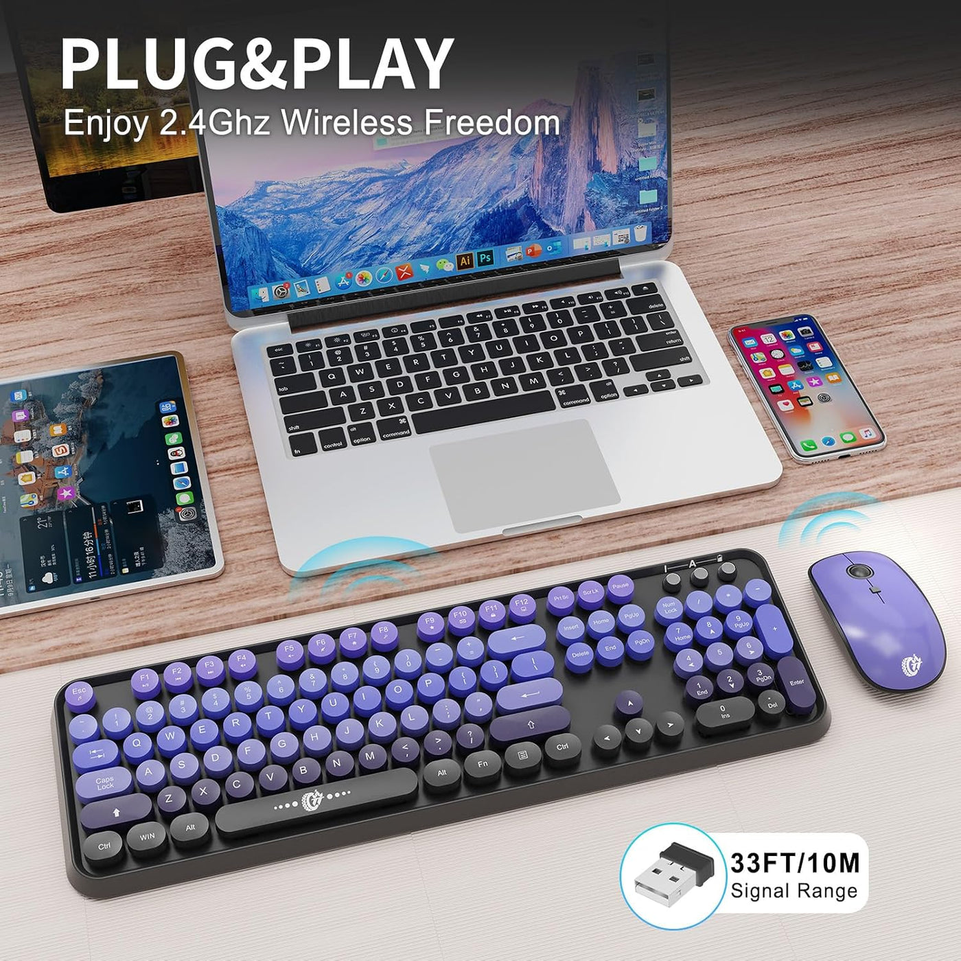 FD Combo de teclado y mouse inalámbricos, bonito teclado y mouse co...