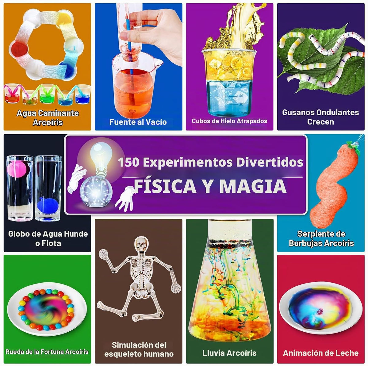 UNGLINGA 150 Experimentos Kit de Ciencias para Niños y Niñas, Juguetes Kit S.T.E.M Ideas de Regalos Cumpleaños Navidad, Química Romper Geodas, Volcán, Proyecto de Actividades Educativas de Física