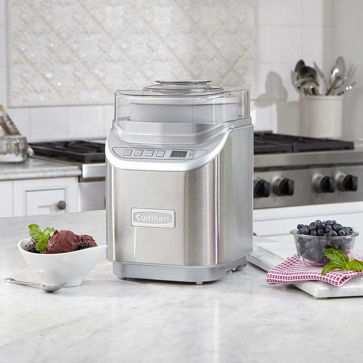 Máquina para hacer helado Cuisinart ICE-70, cromo cepillado, Máquina para hacer helados con contador regresivo