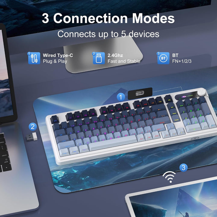MageGee GK960 Teclado inalámbrico, 98 teclas Tri-Modo BT\/2.4G\/Tec...