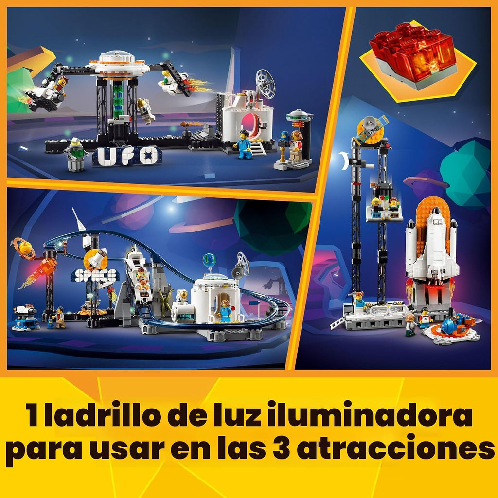 LEGO Creator 31142 - Juego de construcción de montaña rusa espacial 3 en 1 con montaña rusa, torre de caída, carrusel y 5 minifiguras, parque de diversiones reconstruible para niños de 9 años en